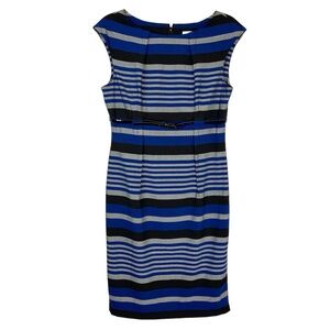 calvin klein blue striped dress Calvin Klein 70's Blue and White Striped Rayon Nautical Style Dress Si   Designers On A Dime
